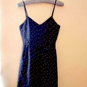 J. Crew navy cami dress, coral polka dots